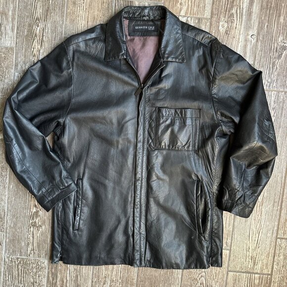 Kenneth Cole Lambs Leather Jacket Men S 90s Y2K Zip SOFT Black Mid Length Grunge - Picture 1 of 16